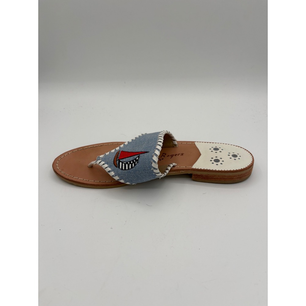 Jack Rogers Sailboat Embroidered Denim Navajo Sandals Blue White Womens 10M - Picture 4 of 8